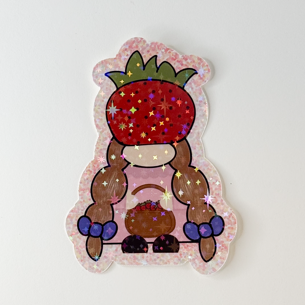 Strawberry Gnome Sparkle Vinyl Sticker